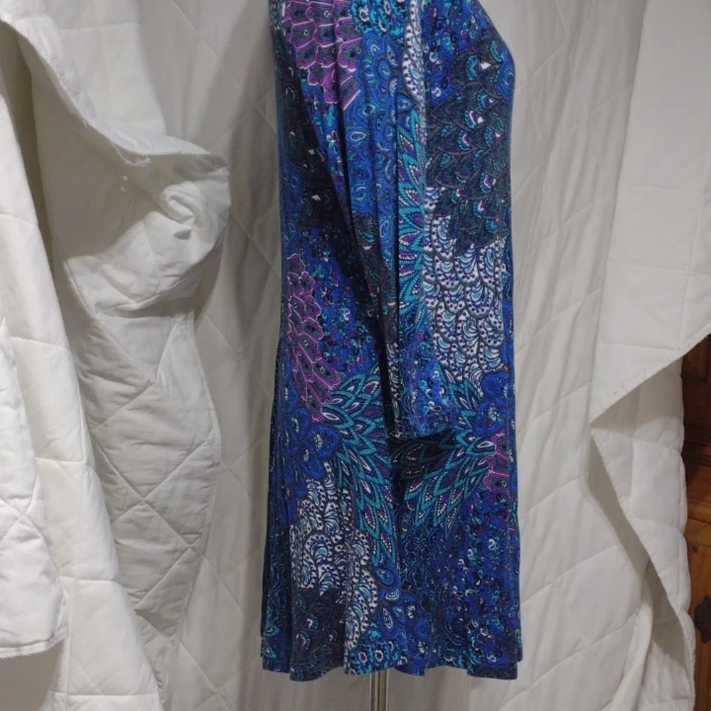 Beautiful peacock feathers tunic top/dress, sz med - Picture 4 of 16